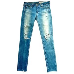 AG Adriano Goldschmied Legging Super Skinny Ankle Distressed Raw Hem Blue 26